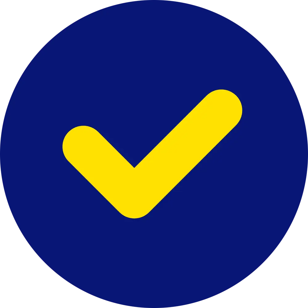 a blue circle with a yellow tick in it